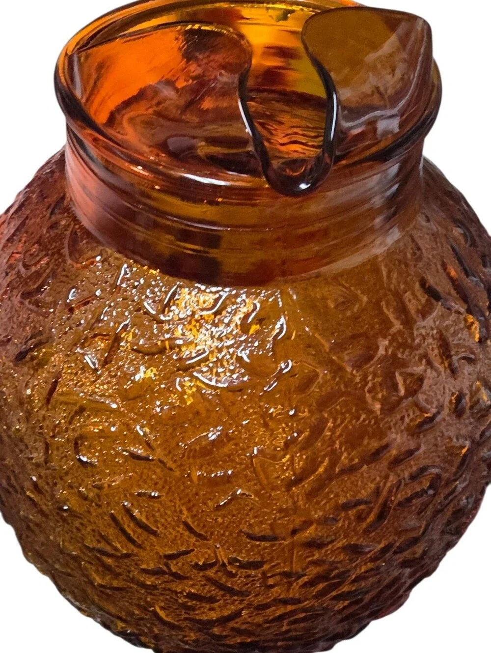 Vintage 1960s Anchor Hocking Pitcher Milano (Lido) pattern in Honey Gold (amber)